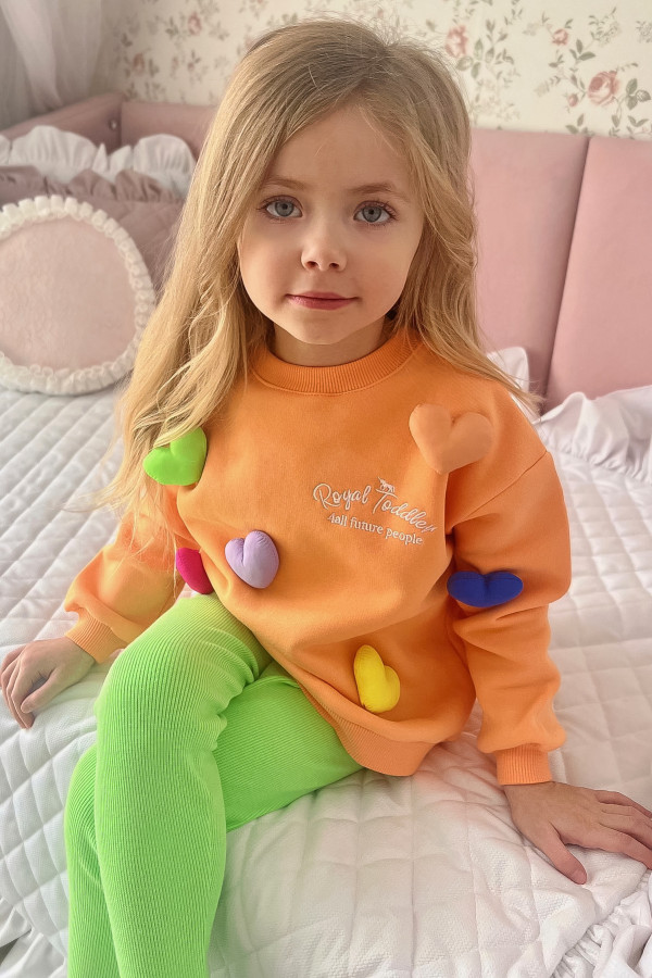 Bluza LOVE BABY z kolorowymi sercami 3D pomarańczowa