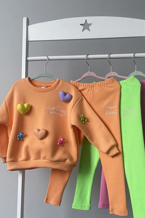 Bluza LOVE BABY z kolorowymi sercami i misiami 3D pomarańczowa