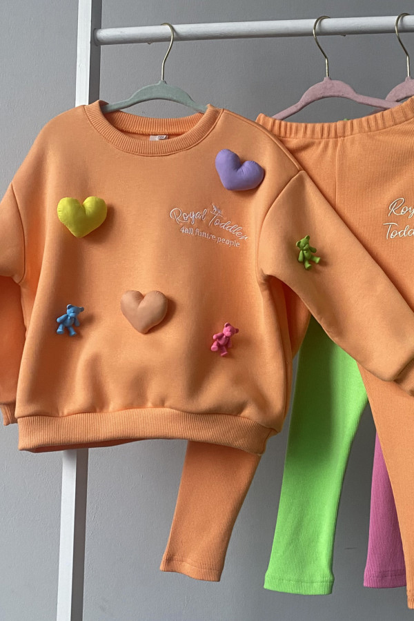 Bluza LOVE BABY z kolorowymi sercami i misiami 3D pomarańczowa 1