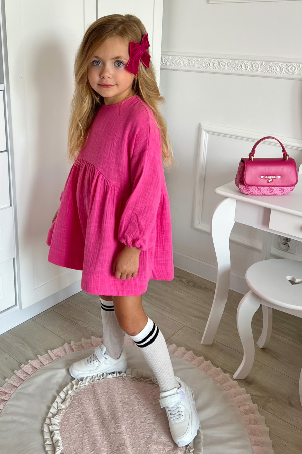 Sukienka muślin len LOLA retro barbie róż 2