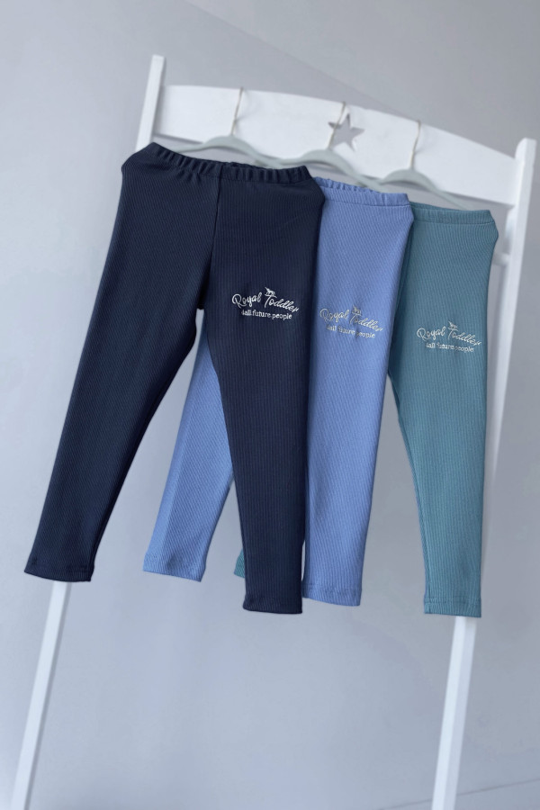 Legginsy Soft haft z bawełny prążek niebieski lazurowy 2