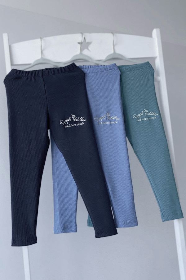 Legginsy Soft haft z bawełny prążek granatowe unisex 3