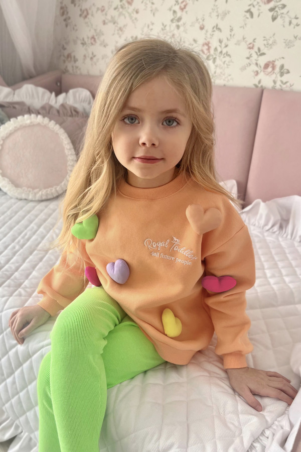 Bluza LOVE BABY z kolorowymi sercami 3D jasno pomarańczowa 1